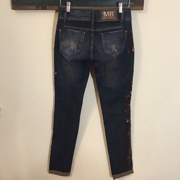 Morena Rosa Calca Premium Sequin Skinny Jeans Size 38 - Picture 7 of 16